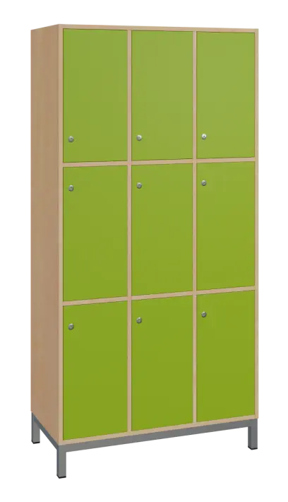 SBS-3333 šatní skříň 9-boxová, 1800x900x400 mm, kovové nohy, korpus bříza irská, dvířka jarní zeleň